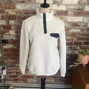 Chic Style White Quilted High Button Neck Long Sleeve Sweater Size S